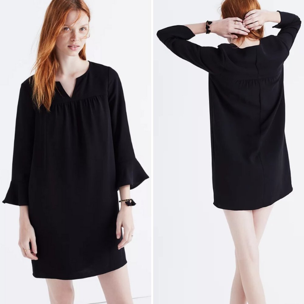 Madewell Starland Bell Sleeve Mini Dress Black‎ NWT